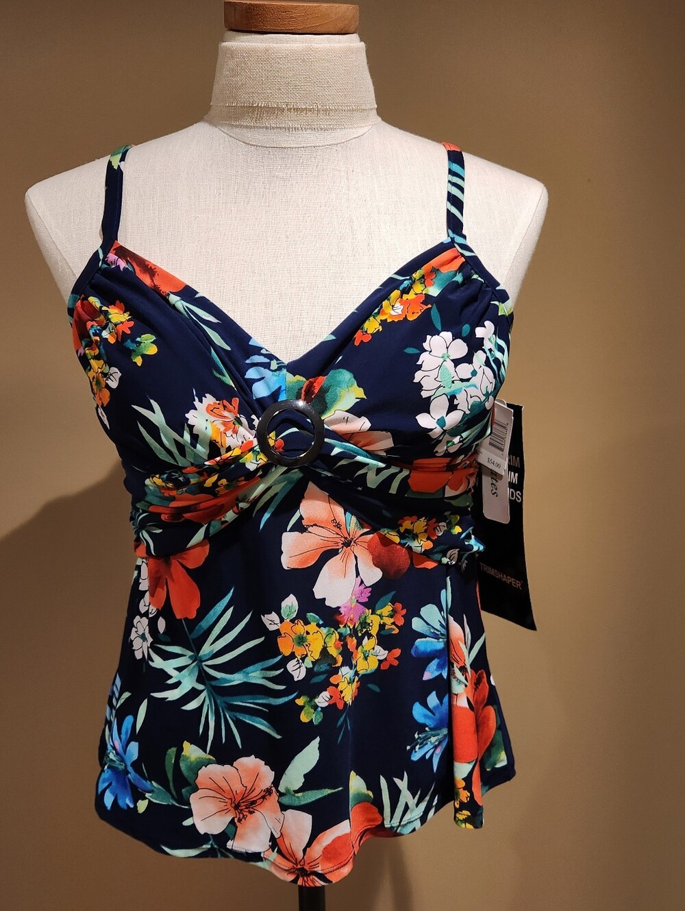 NWT Trimshaper Size 10 Swim Tankini Navy blue floral